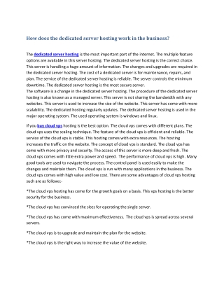 How does the dedicated server hosting work in the business