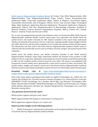 North America Oligonucleotides Synthesis Market Analysis and Forecast to 2026