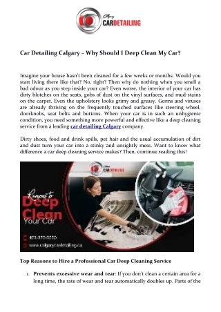 Car Detailing Calgary – Why Should I Deep Clean My Car?