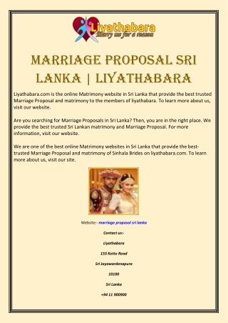 Marriage Proposal Sri Lanka | liyathabara