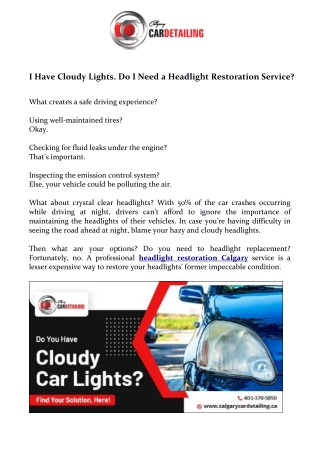 I Have Cloudy Lights. Do I Need a Headlight Restoration Service?