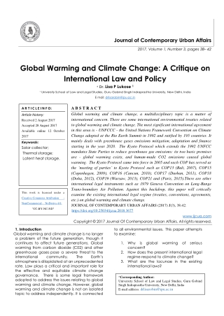 Global Warming and Climate Change: A Critique on International Law and Policy