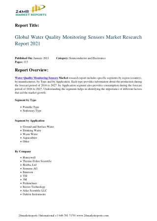 Water Quality Monitoring Sensors Market Research Report 2021