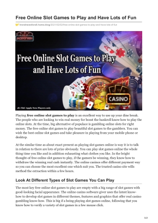 Free Online Slot Games to Play and Have Lots of Fun