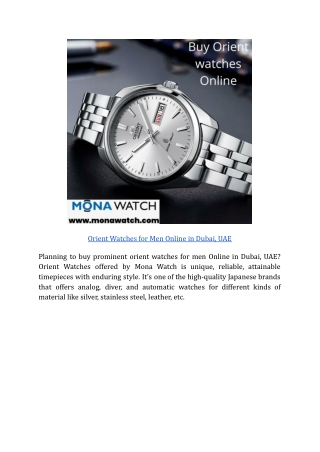 Orient watches for Men Online in Dubai, UAE