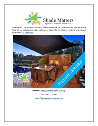 DIY Shade Sails for Sale | Shadematters.com.au