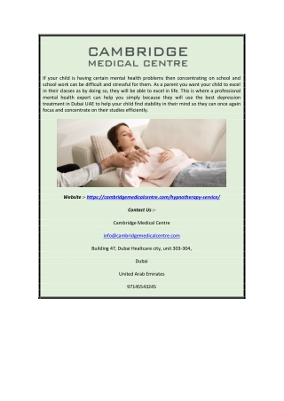Hypnotherapy Sessions Specialists Dubai | Cambridgemedicalcentre.com