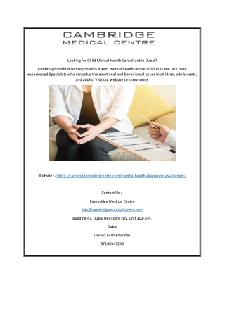Child Mental Health Consultant in Dubai | Cambridgemedicalcentre.com