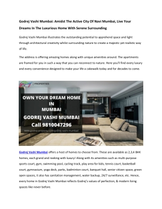 Godrej Upcoming Project In Vashi Mumbai - New Residential Apartments