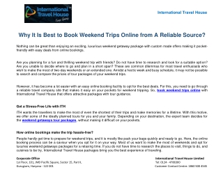 Why It Is Best to Book Weekend Trips Online from A Reliable Source?