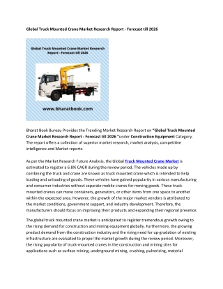 Global Truck Mounted Crane Market Research Report - Forecast till 2026