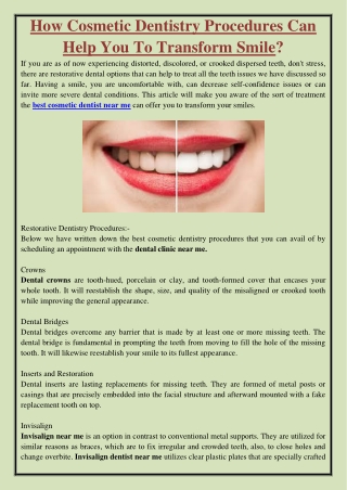 How Cosmetic Dentistry Procedures Can Help You To Transform Smile?