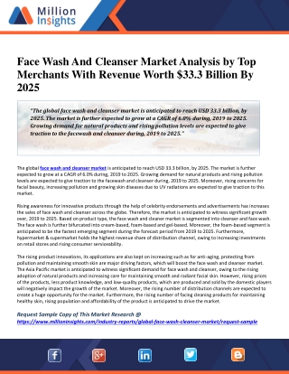 Face Wash And Cleanser Market Analysis by Top Merchants With Revenue Worth $33.3 Billion By 2025