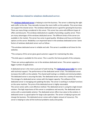 Information related to windows dedicated server