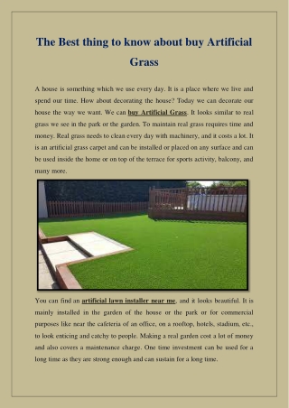 The Best thing to know about buy Artificial Grass