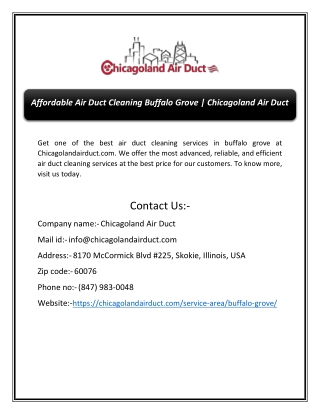 Affordable Air Duct Cleaning Buffalo Grove | Chicagoland Air Duct