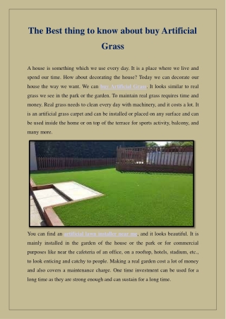 The Best thing to know about buy Artificial Grass