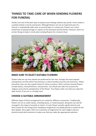THINGS TO TAKE CARE OF WHEN SENDING FLOWERS FOR FUNERAL