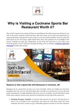 Why is Visiting a Cochrane Sports Bar Restaurant Worth it?