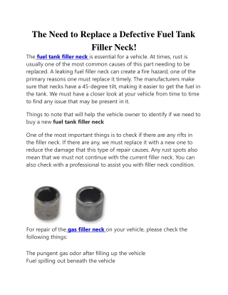 The Need to Replace a Defective Fuel Tank Filler Neck!
