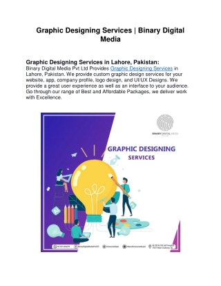 Graphic Designing Services in Lahore, Pakistan