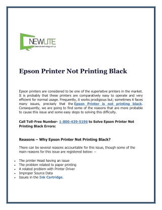 Why is my Epson Printer Not printing Black ? 1-800-825-0856