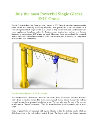 Buy the most Powerful Single Girder EOT Crane