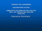 TRANSNET RAIL ENGINEERING KOEDOESPOORT STATION ASBESTOS CONTAMINATED SOIL ANALYSIS TRE11--KPL-O9B-0251-SOIL ANALYSIS