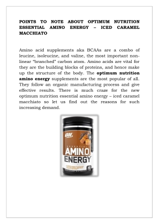 POINTS TO NOTE ABOUT OPTIMUM NUTRITION ESSENTIAL AMINO ENERGY – ICED CARAMEL MACCHIATO