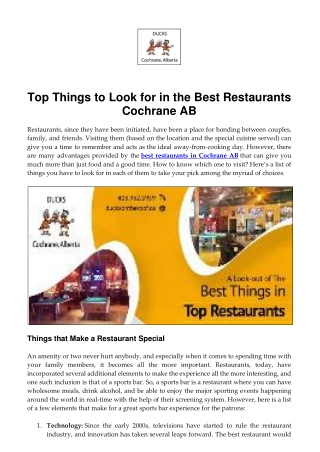 Top Things to Look for in the Best Restaurants Cochrane AB