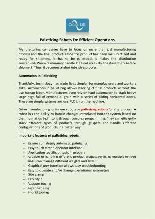 Palletizing Robots For Efficient Operations