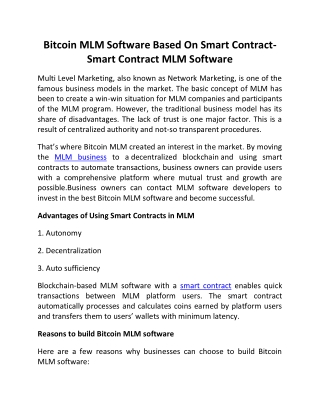 Bitcoin MLM Software Based On Smart Contract-Smart Contract MLM Software