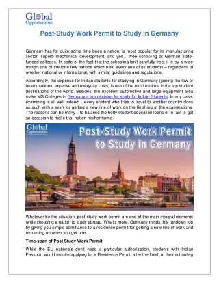 Post-Study Work Permit to Study in Germany