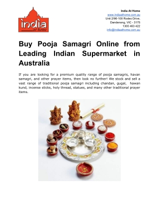 Buy Pooja Samagri Online from Leading Indian Supermarket in Australia