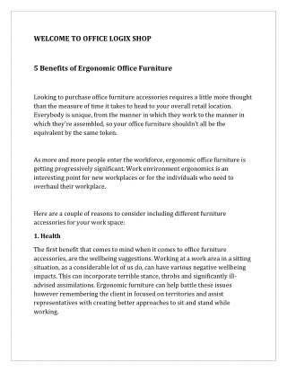 5 Benefits of Ergonomic Office Furniture