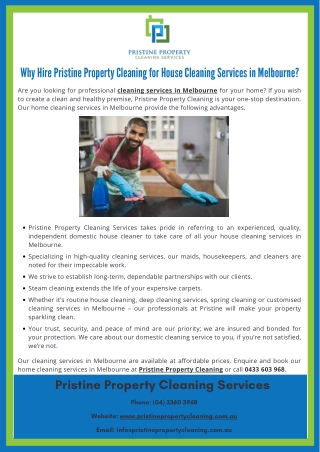 Why Hire Pristine Property Cleaning for House Cleaning Services in Melbourne?