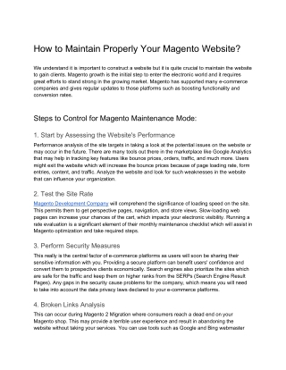 How to Maintain Properly Your Magento Website?
