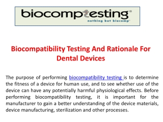 Biocompatibility Testing And Rationale For Dental Devices