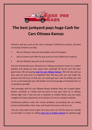 The best junkyard pays huge Cash For Cars Ottawa Kansas