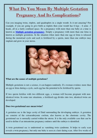 What Do You Mean By Multiple Gestation Pregnancy And Its Complications?