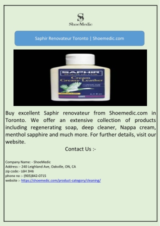 Saphir Renovateur Toronto | Shoemedic.com