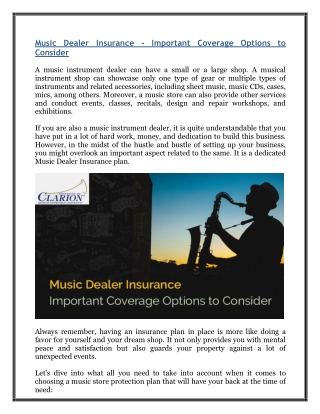 Music Dealer Insurance - Important Coverage Options to Consider