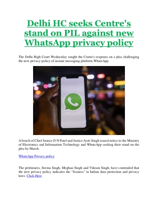 Delhi HC seeks Centre's stand on PIL against new WhatsApp privacy policy