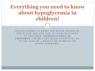 hypoglycemia in children