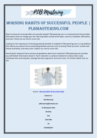 Morning Habits of Successful People | Plbmastering.com