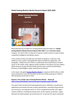 Global Sewing Machine Market Research Report 2021-2025