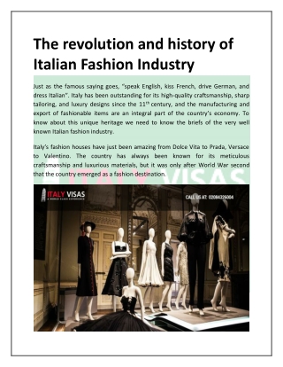 The revolution and history of the Italian Fashion Industry