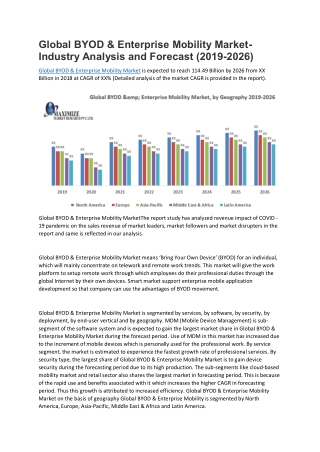 Global BYOD & Enterprise Mobility Market- Industry Analysis and Forecast (2019-2026)