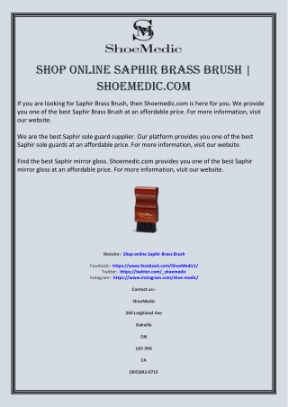 Shop online Saphir Brass Brush | Shoemedic.com