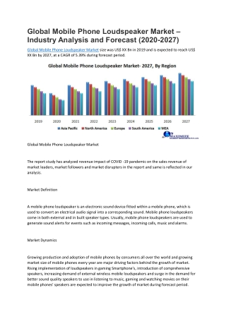 Global Mobile Phone Loudspeaker Market – Industry Analysis and Forecast (2020-2027)